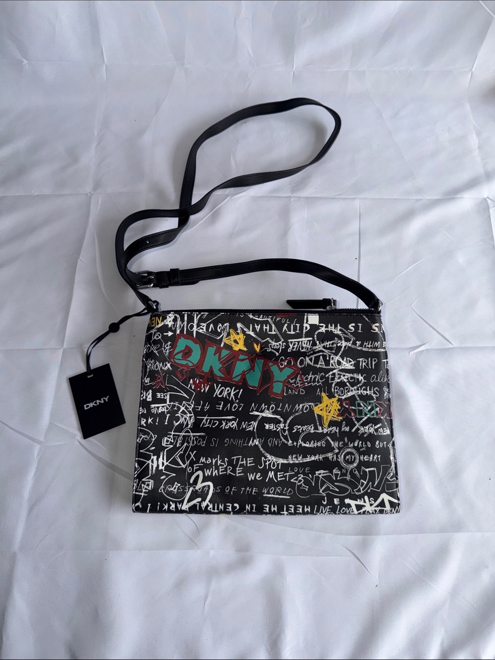 DKNY Black Graffiti Crossbody with Multicolor Logo Accents